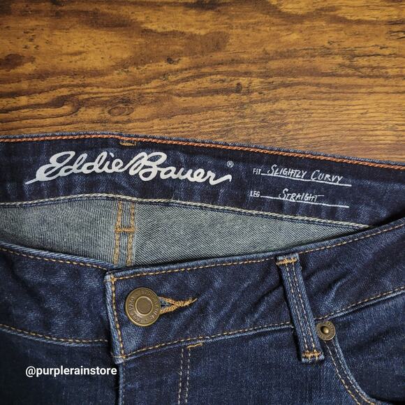 Eddie Bauer Jeans 12 Slightly Curvy Straight Mid Rise Dark Wash Stretch Denim - Picture 3 of 12